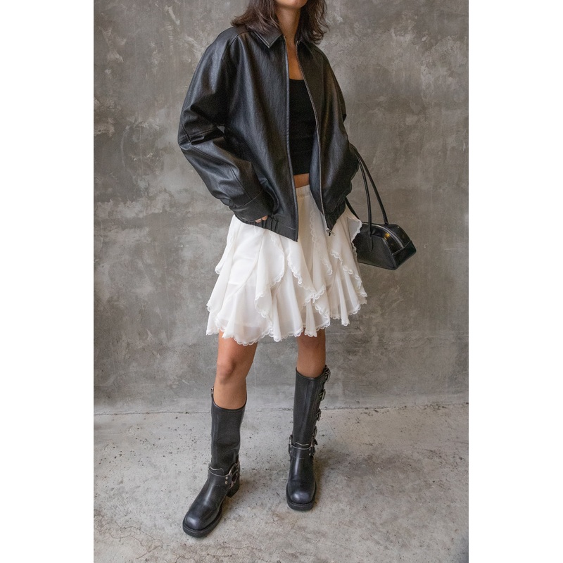 LACE RUFFLE MINI SKIRT Ivory Extra Small