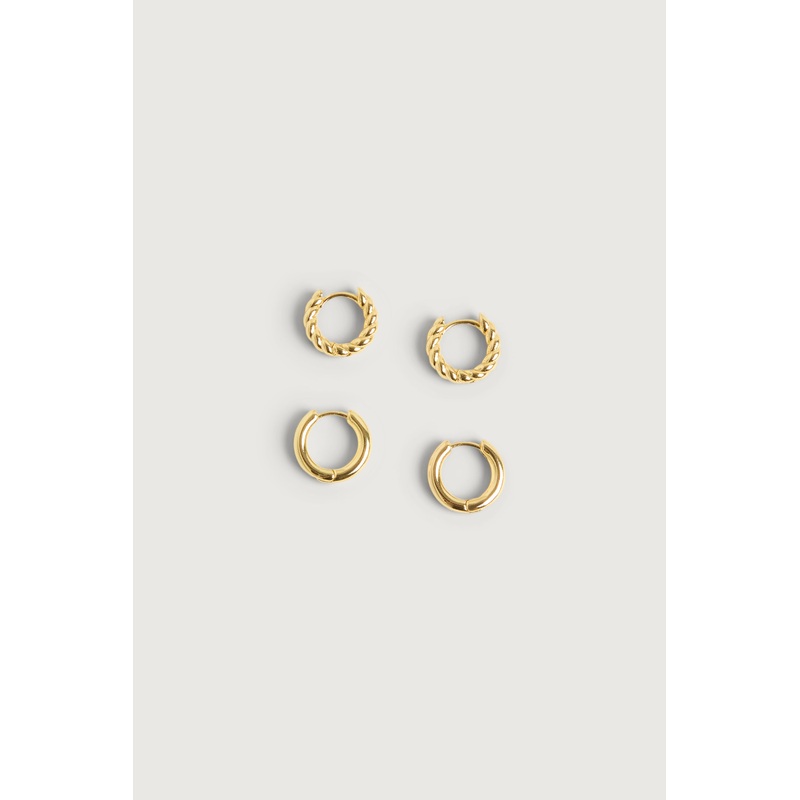 TWISTED AND CLASSIC HOOP EARRING SET Gold One Size