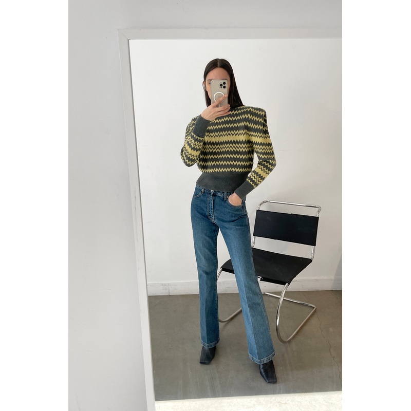 CROPPED ZIGZAG SWEATER Olive Small