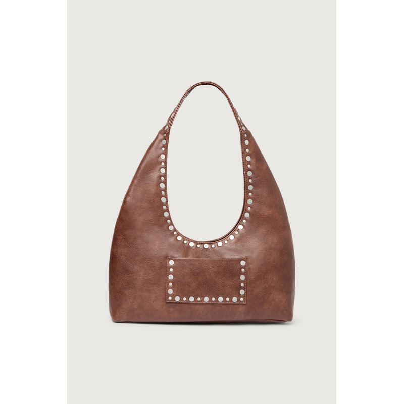 METAL STUDDED SHOULDER BAG Brown One Size