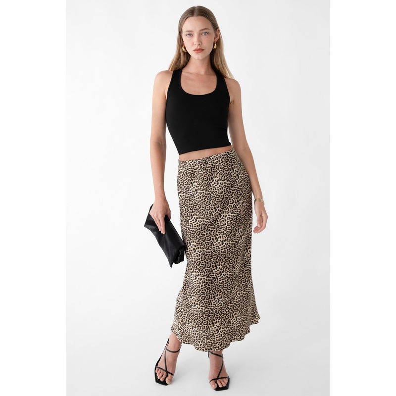 SATIN MIDI SLIP SKIRT Leopard Extra Small