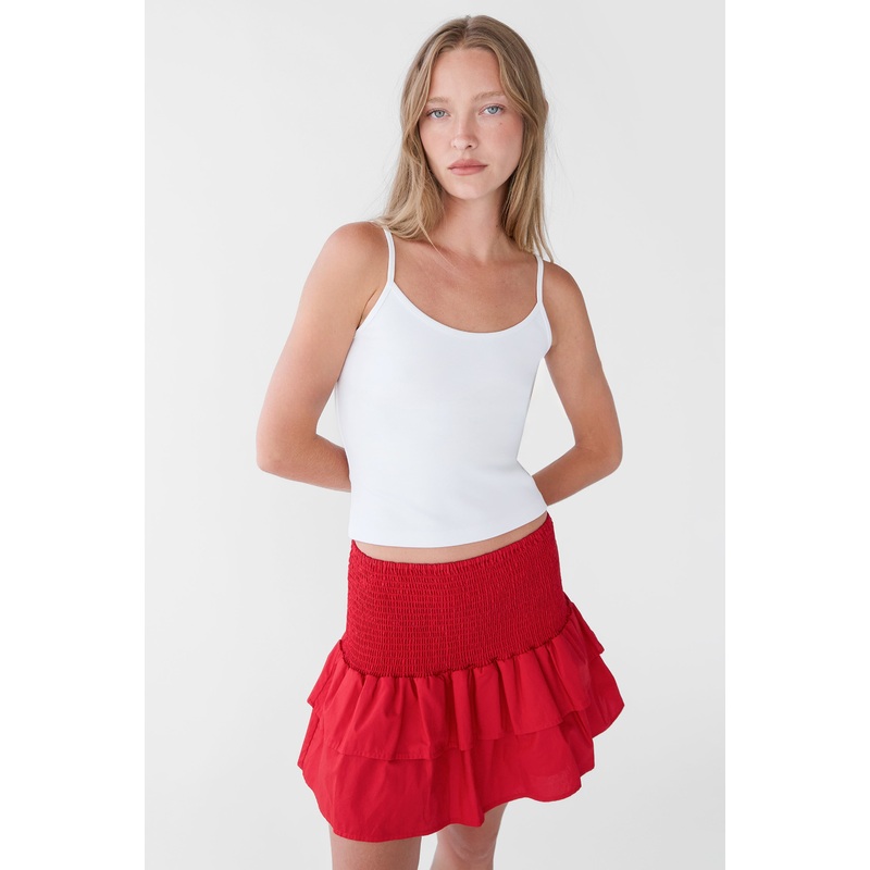 SMOCKED TIERED MINI SKORT Crimson Double Extra Small
