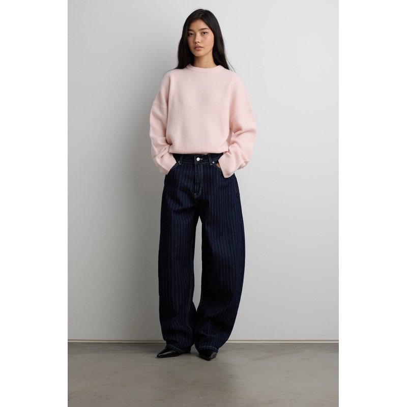 STRIPED BARREL LEG PANT Indigo Extra Small