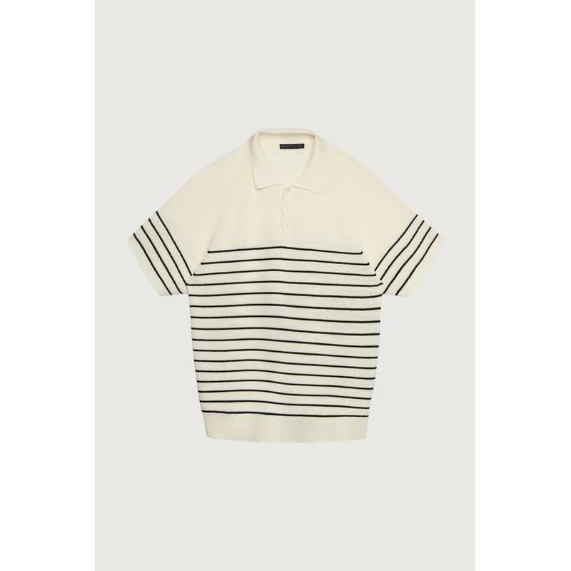 STRIPED POLO SHIRT Cream Black Extra Small