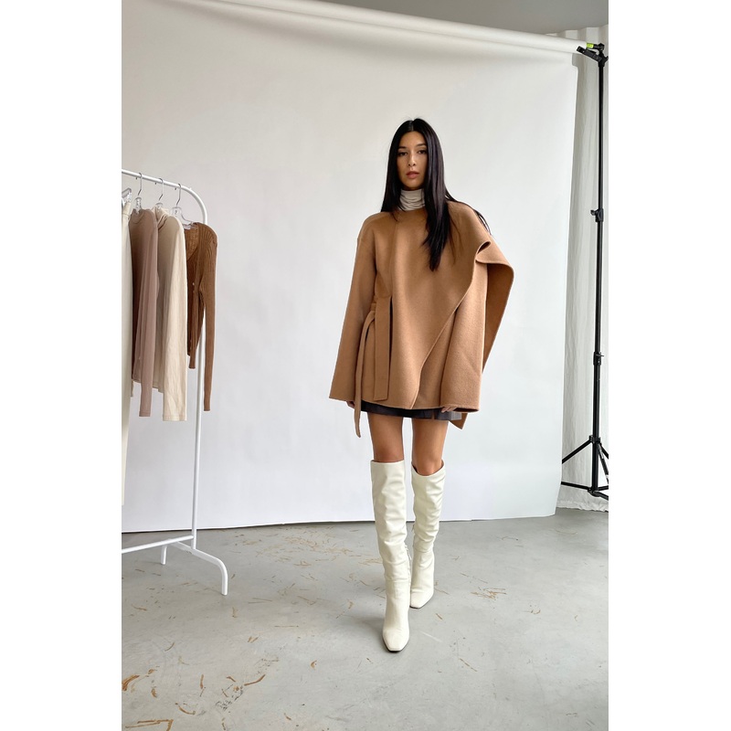 BELTED WOOL BLEND COAT Tobacco Brown Extra Small