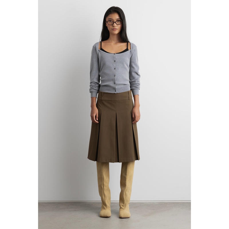 BUTTON FRONT SQUARE NECK SWEATER Dark Heather Grey Double Extra Small