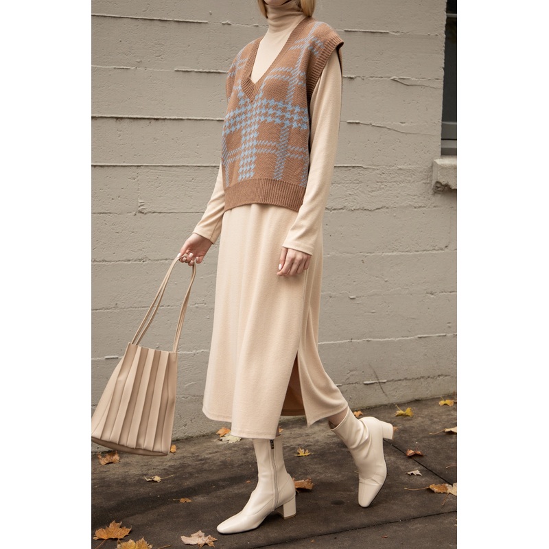 HERRINGBONE SWEATER VEST Brown Small