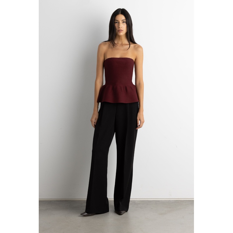 KNIT PEPLUM TUBE TOP Wine Double Extra Small