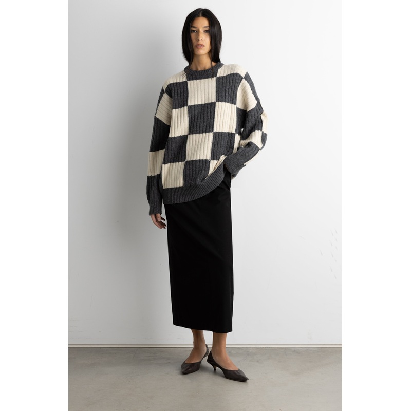 RIB-KNIT CHECKERED SWEATER Heather Lava Smoke Fog Check Double Extra Small