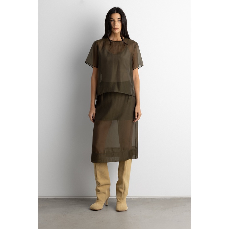 SHEER ORGANZA MIDI SKIRT Dark Olive Extra Small