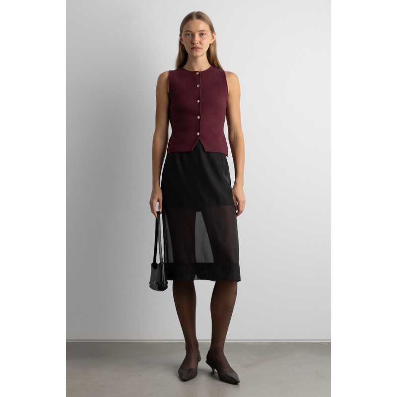 SLEEVELESS KNIT VEST WITH BUTTONS Wine Double Extra Small