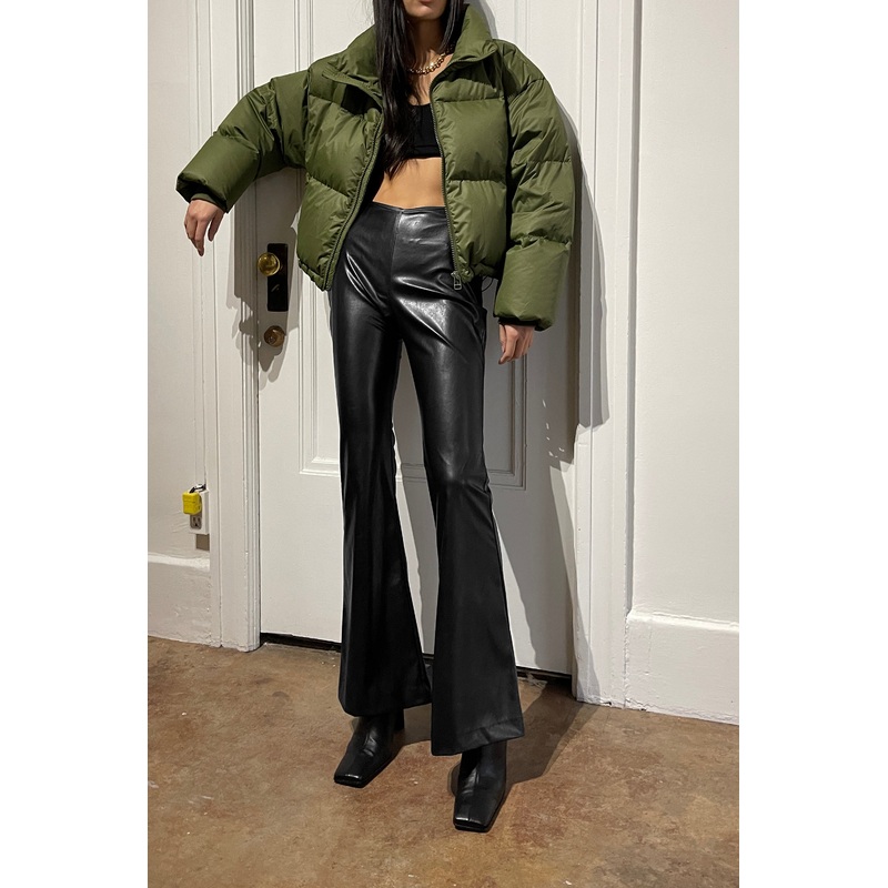 VEGAN LEATHER FLARED PANT Black Small