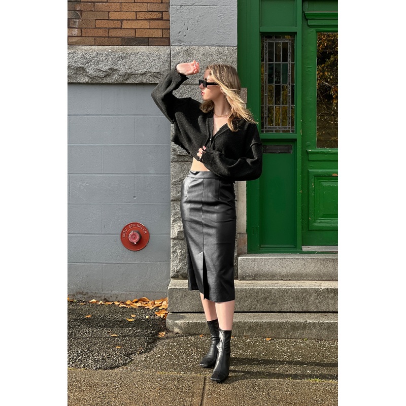 VEGAN LEATHER MIDI SKIRT Black Small