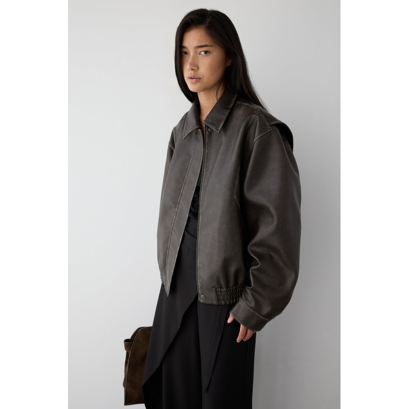 VINTAGE INSPIRED VEGAN LEATHER BOMBER JACKET Vintage Brown Double Extra Small