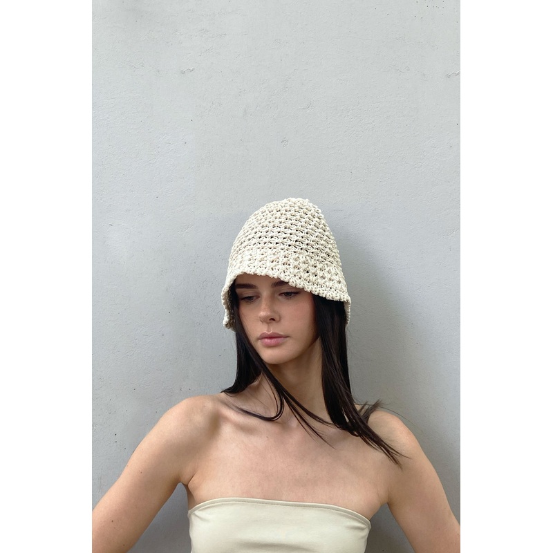 CROCHET BUCKET HAT Ivory One Size
