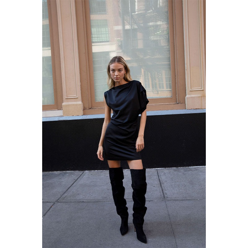ASYMMETRICAL BAT SLEEVE MINI DRESS Black Extra Small