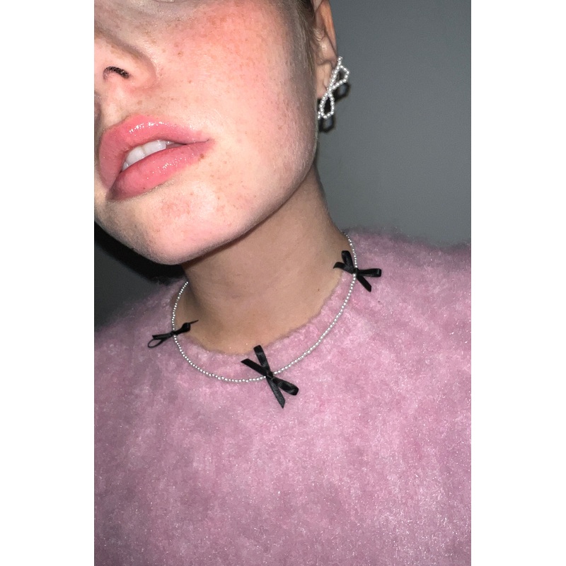 BEADED BOW STUD EARRING Pearl One Size