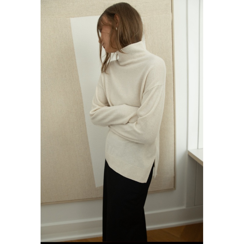 100% CASHMERE TURTLENECK SWEATER Birch Extra Small