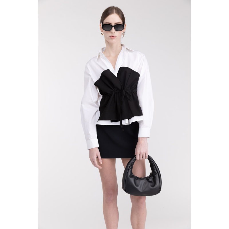 BUSTIER LAYERED POPLIN SHIRT White Black Extra Small