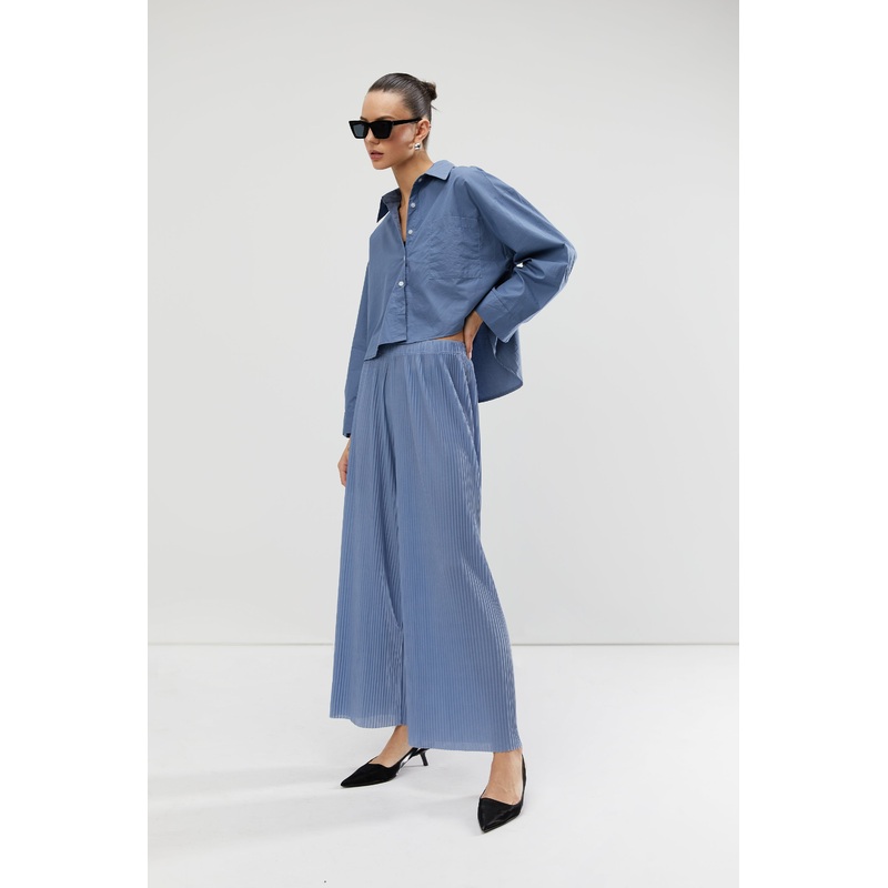 WIDE LEG PLEATED PANT Misty Blue Small