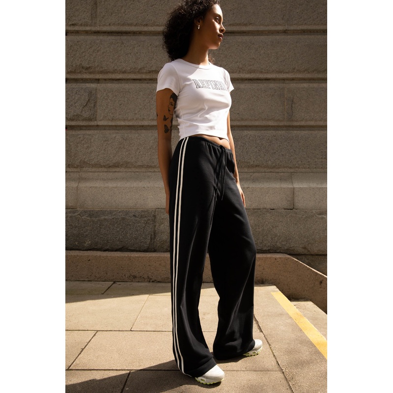 WIDE LEG SWEATPANTS WITH SIDE DETAIL Black Extra Small