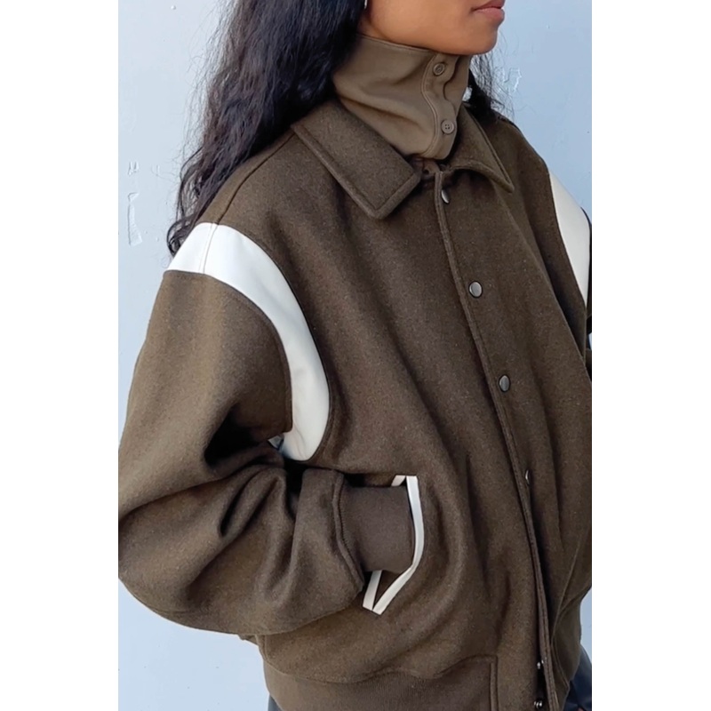 WOOL BLEND BOMBER JACKET Beech Double Extra Small