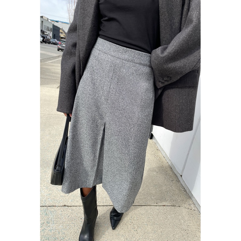 WOOL BLEND MIDI SKIRT GREY Extra Small