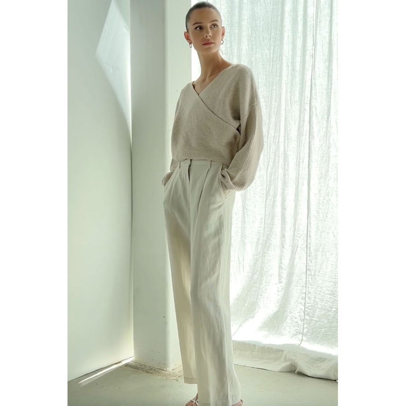 WRAP SWEATER Heather Oatmeal Extra Small