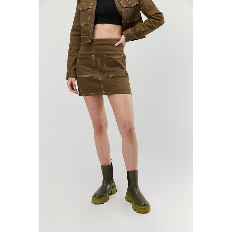 CONTRAST STITCH TWILL MINI SKIRT Beech 0