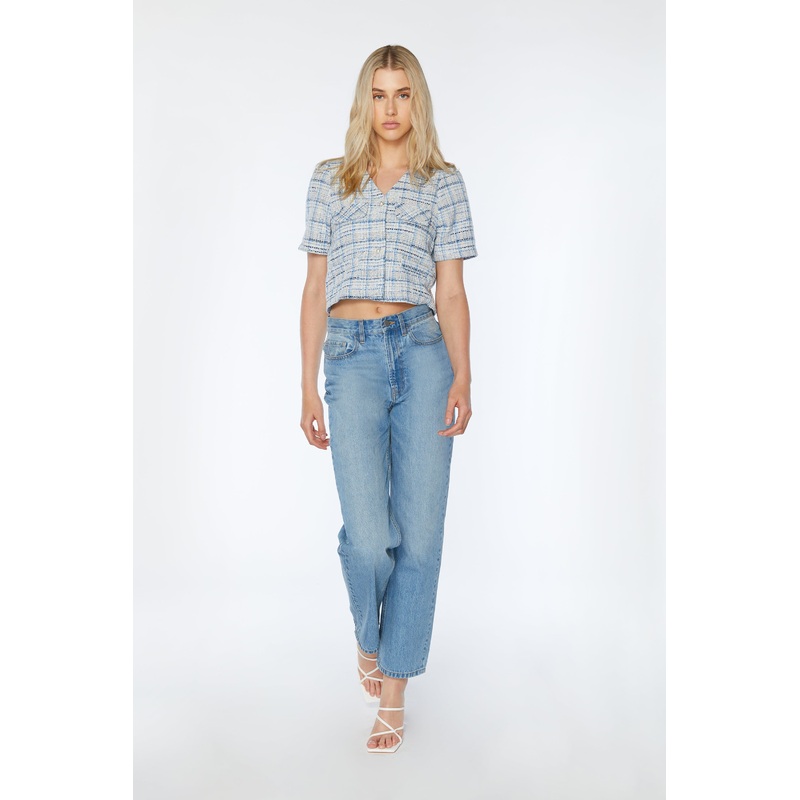 TWEED PLAID BLAZER Blue Small