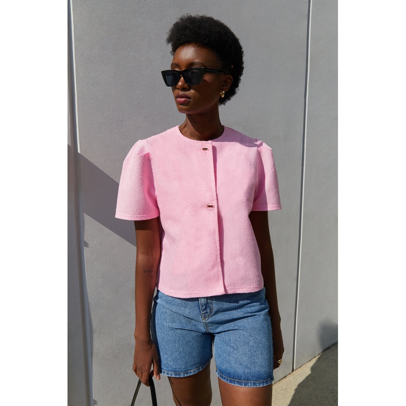 TWEED SHORT SLEEVE JACKET Pink Small