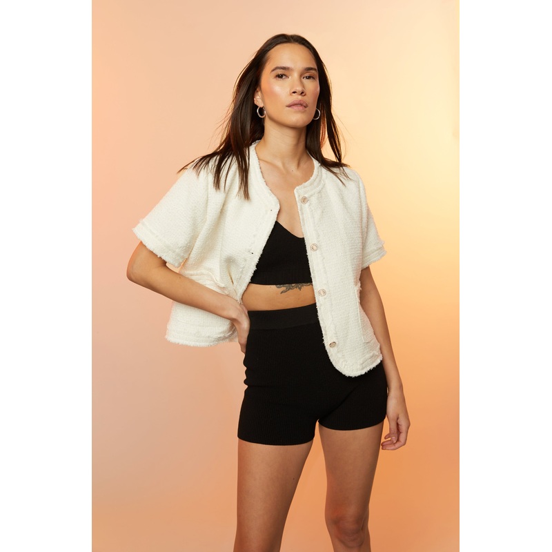 TWEED SHORT SLEEVE JACKET White Small