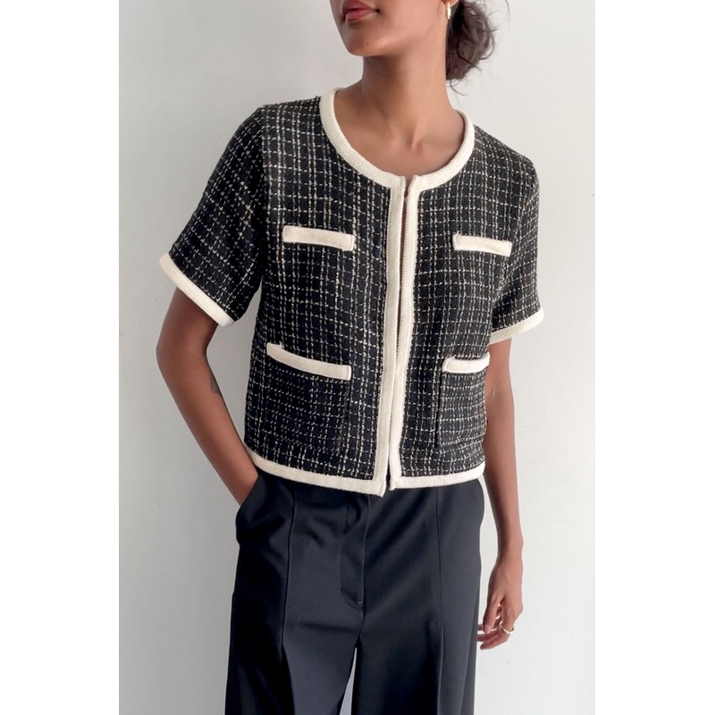 TWEED TOP WITH CONTRAST TRIM Black Small