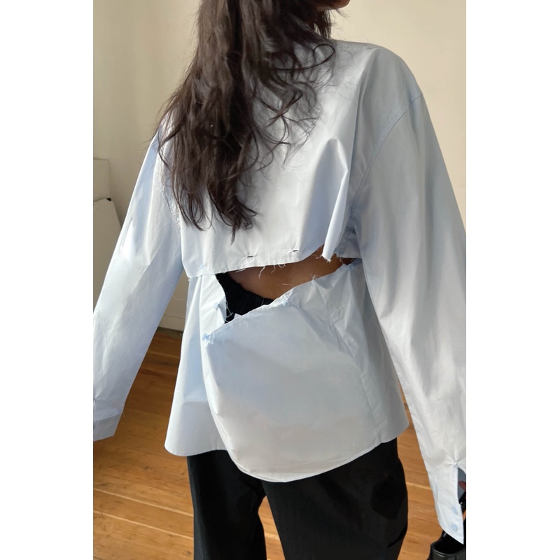 TWO-WAY COTTON POPLIN SHIRT Sky Blue Small