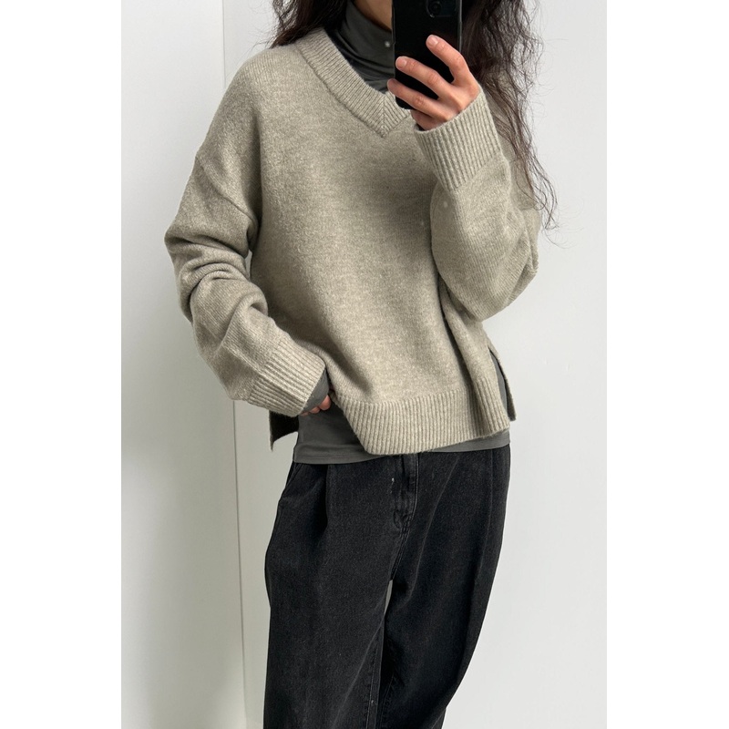 V-NECK SWEATER Light Moss Double Extra Small