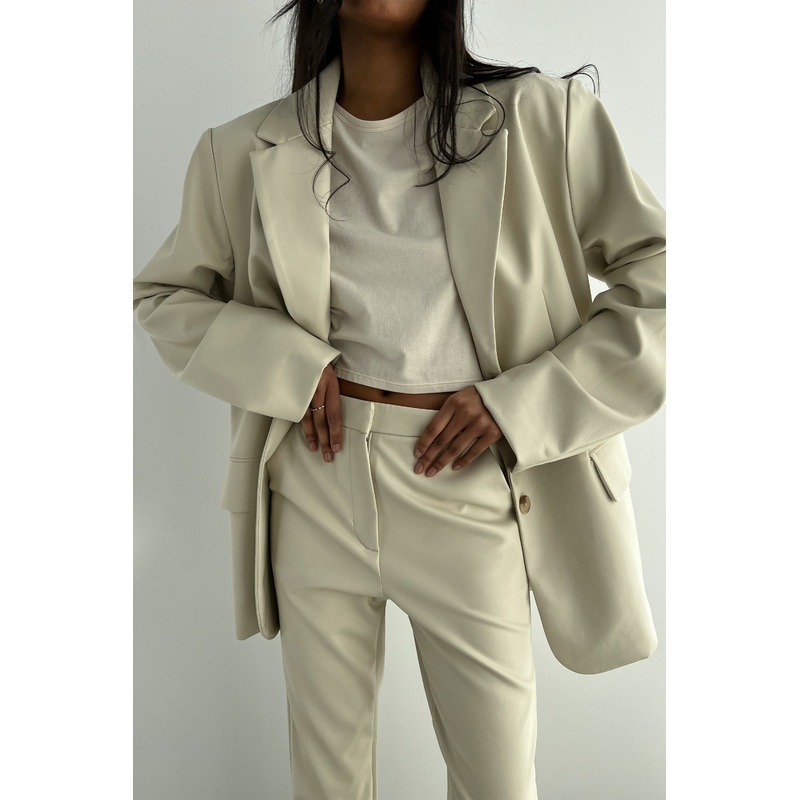 VEGAN LEATHER BLAZER Almond Milk Double Extra Small