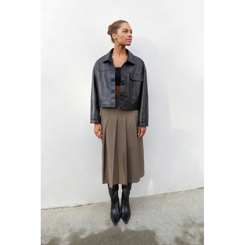 VEGAN LEATHER COLLARED JACKET Black Small