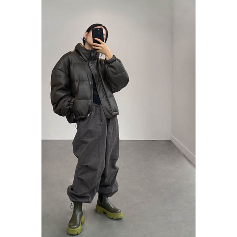 VEGAN LEATHER PUFFER Turkish Coffee Double Extra Small