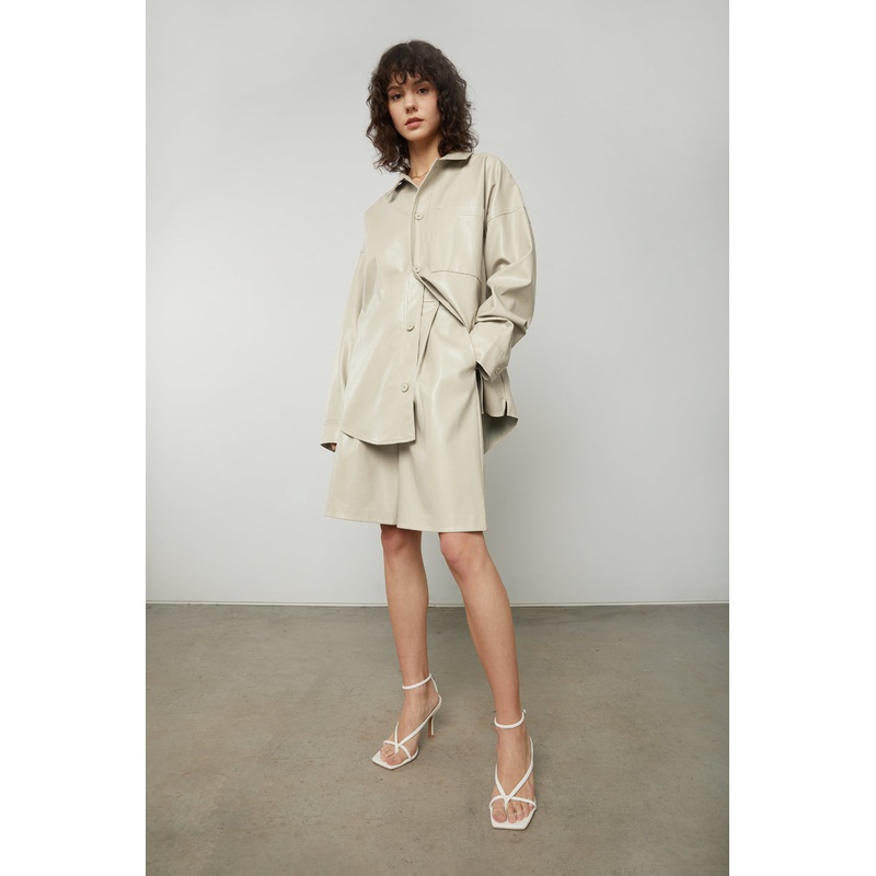 VEGAN LEATHER SHIRT JACKET Beige Double Extra Small