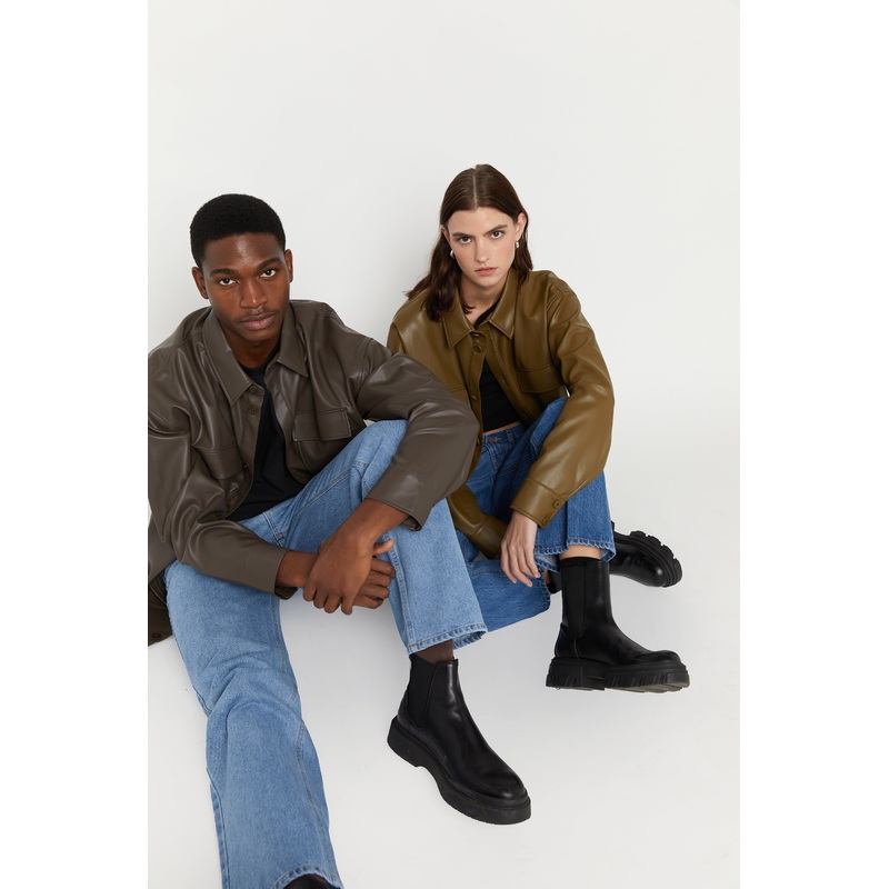 VEGAN LEATHER SHIRT JACKET Turkish Coffee Small Medum