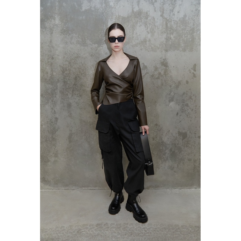 VEGAN LEATHER WRAP TOP Legion Blue Extra Small