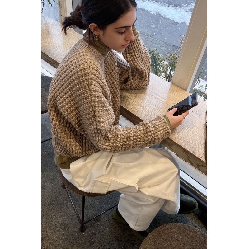 WAFFLE KNIT SWEATER Latte One Size