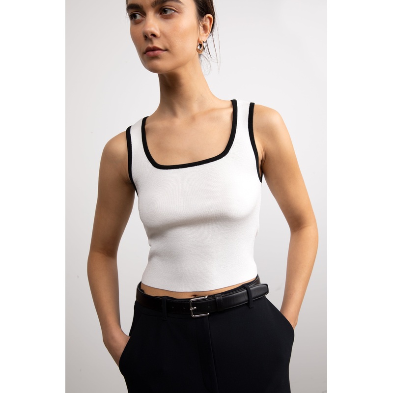 CROPPED SWEATER TANK Cream Black Double Extra Small