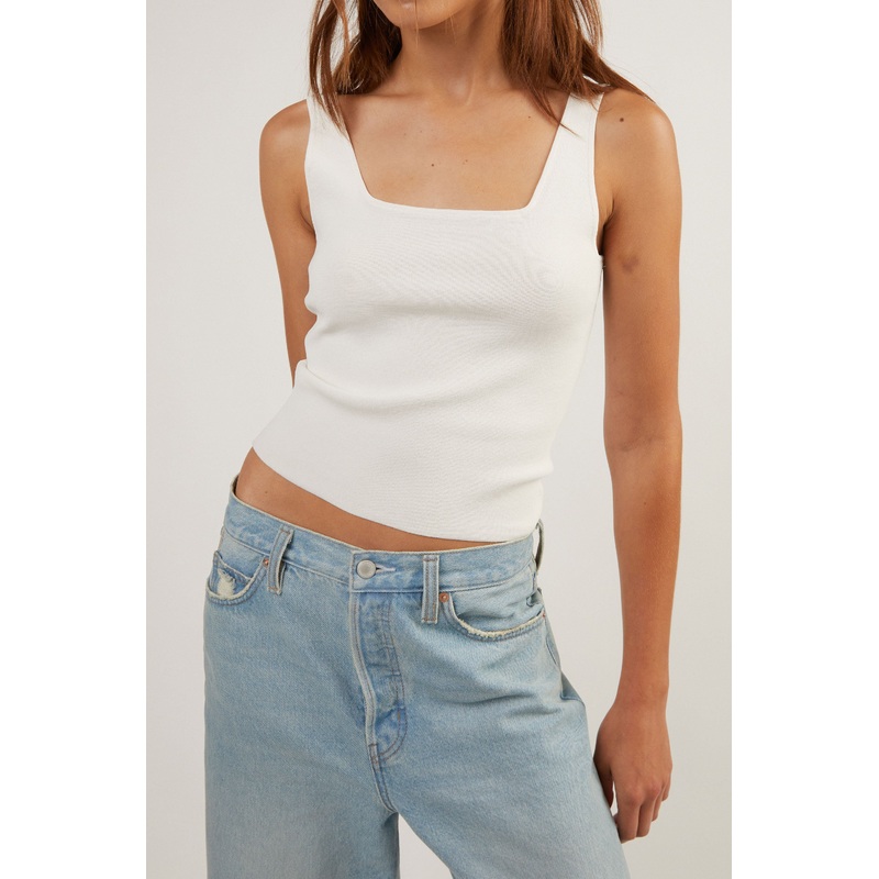 SQUARE NECK KNIT TANK White Extra Small