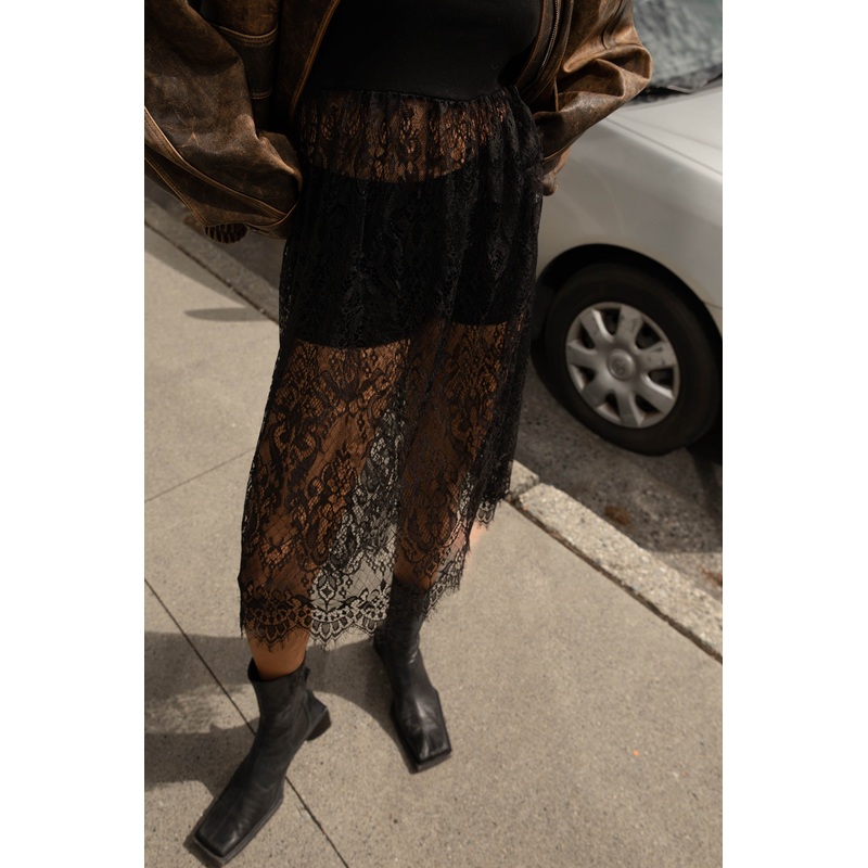 TANK DRESS WITH LACE SKIRT Black Extra Small