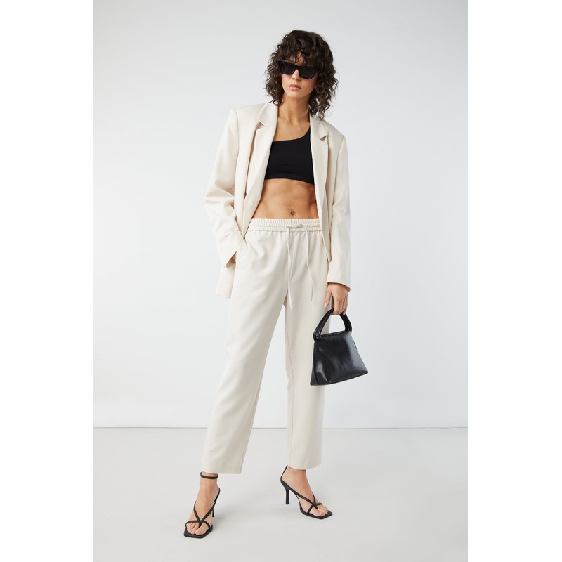 TAPERED PANT WITH DRAWSTRING WAIST Oatmeal Extra Small