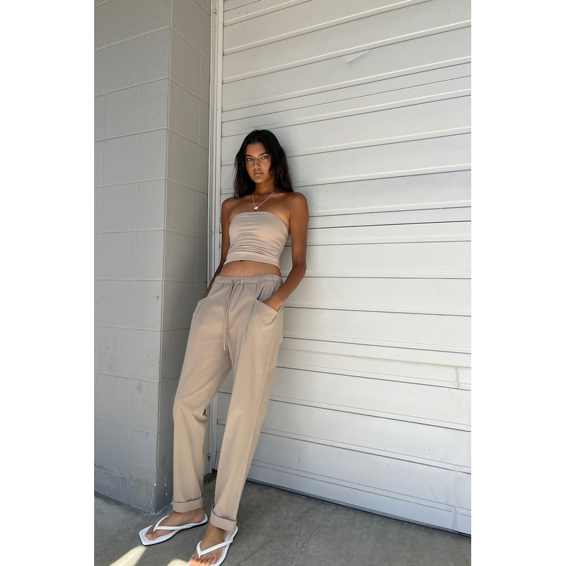 TEXTURED COTTON PANT Taupe Extra Small