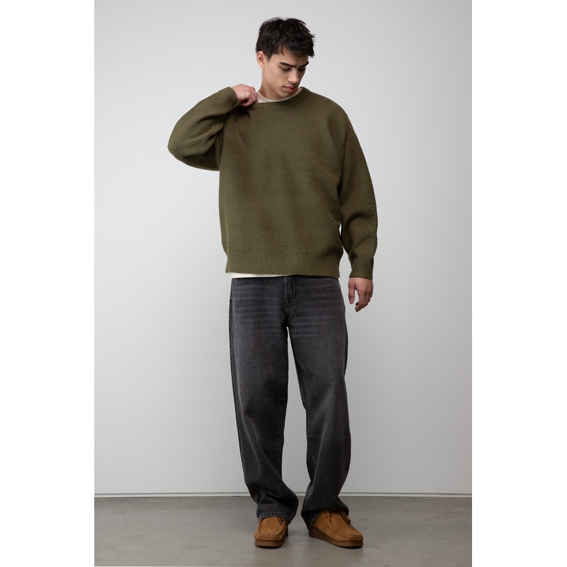 TEXTURED CREWNECK SWEATER Black Double Extra Small