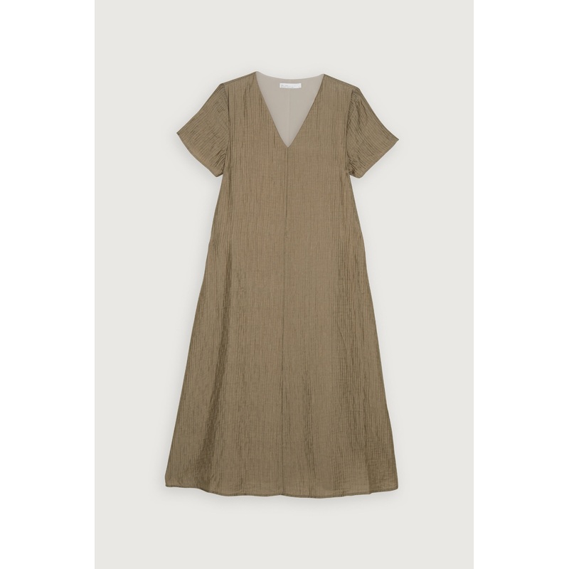 TEXTURED V-NECK LONG DRESS LEAD GRAY Extra Small