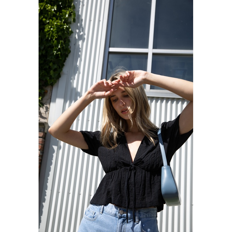 TIE FRONT BLOUSE Black Extra Small